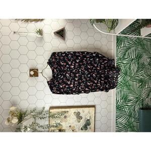 Madewell Shirred-Sleeve V-Neck Black Drifting Flowers Blouse - Size - Medium